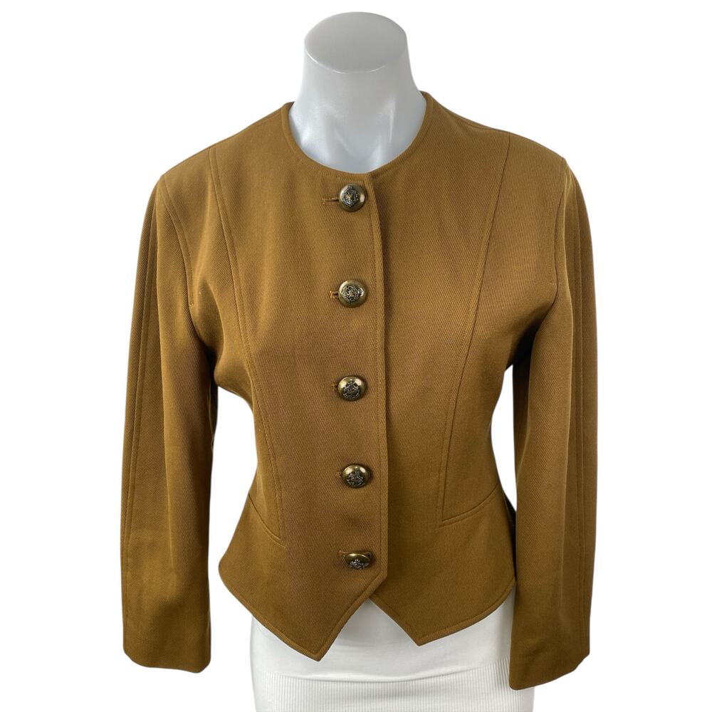 Vintage Classiques for Nordstrom 100% Pure Wool Brown Crop Blazer Coat Jacket XS